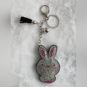 Cute Rhinestone Bunny Keychain with Pink Accents Easter Spring Bag Charm